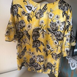 Floral Yellow and Black Women's Top